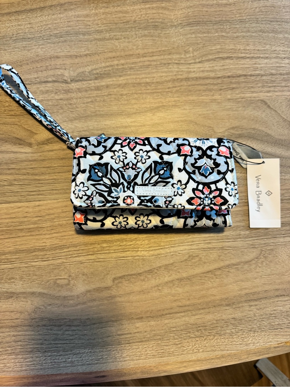 Vera Bradley Blue, Pink & Black Floral Quilted Wristlet